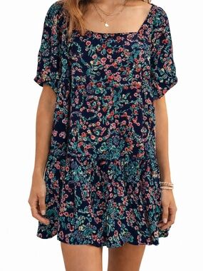 BILA Navy Blue Floral‎ Rayon Mini Dress Sleeveless Summer Casual Size Small